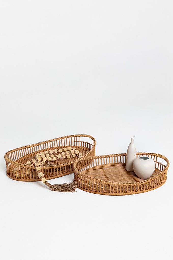 Amelia Woven Bamboo and Brass Oval Tray, Set of 2 – Rustic Tuesday