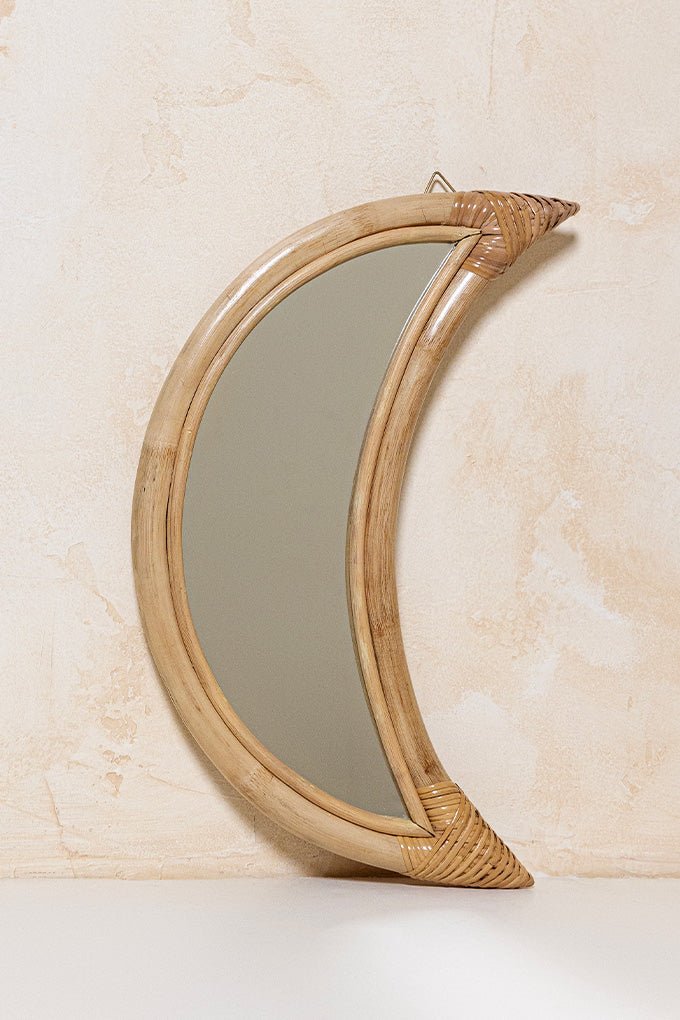 Crescent Moon Rattan Mirror